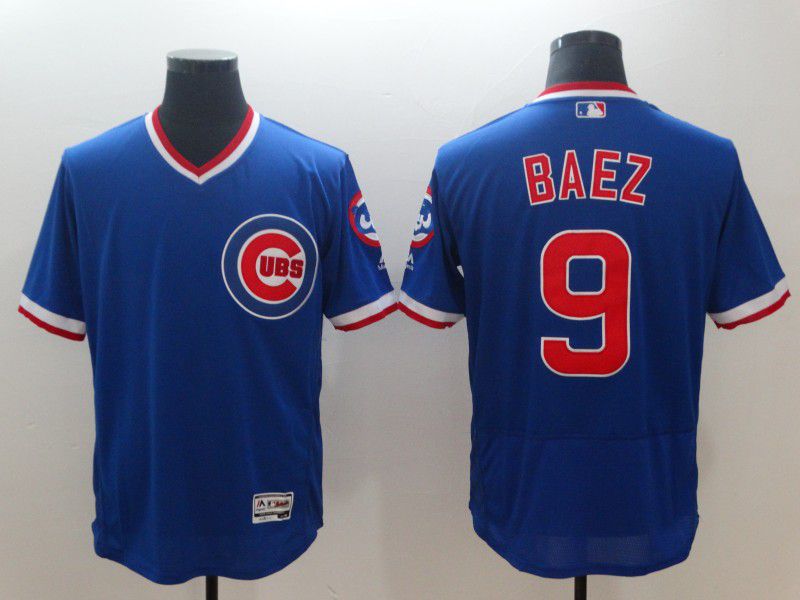 Men Chicago Cubs 9 Baez Blue Elite Throwback MLB Jerseys